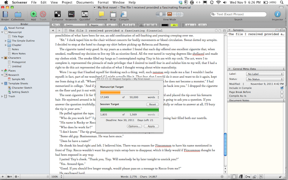 a screen shot of my novel in Scrivner